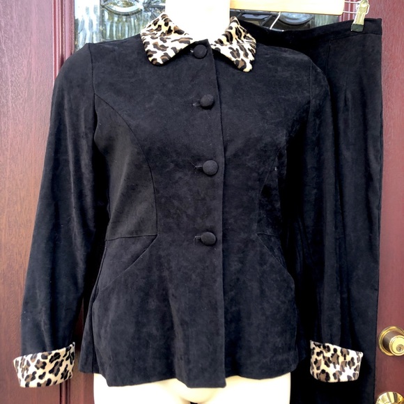 Vintage Leopard Cuff Black Faux Suede Jacket Pants - Picture 9 of 9